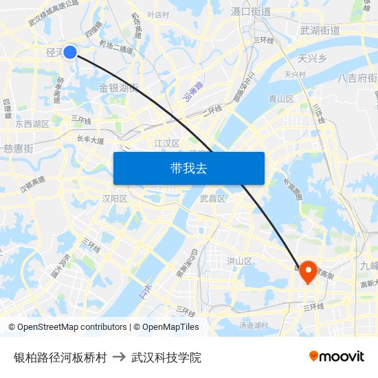 银柏路径河板桥村 to 武汉科技学院 map