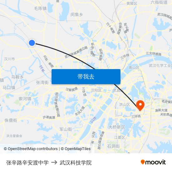 张辛路辛安渡中学 to 武汉科技学院 map