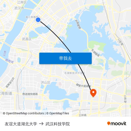 友谊大道湖北大学 to 武汉科技学院 map