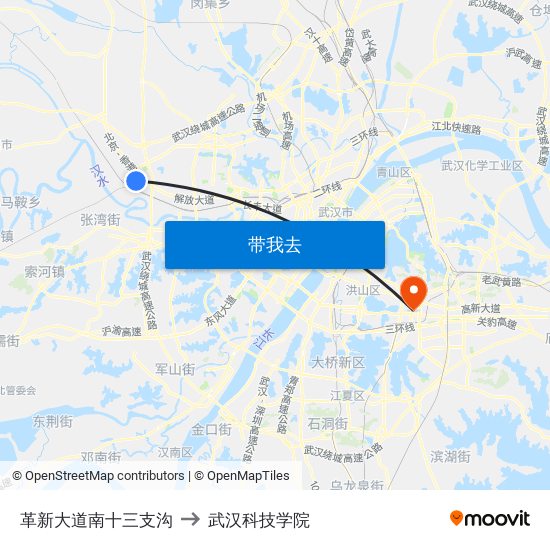 革新大道南十三支沟 to 武汉科技学院 map