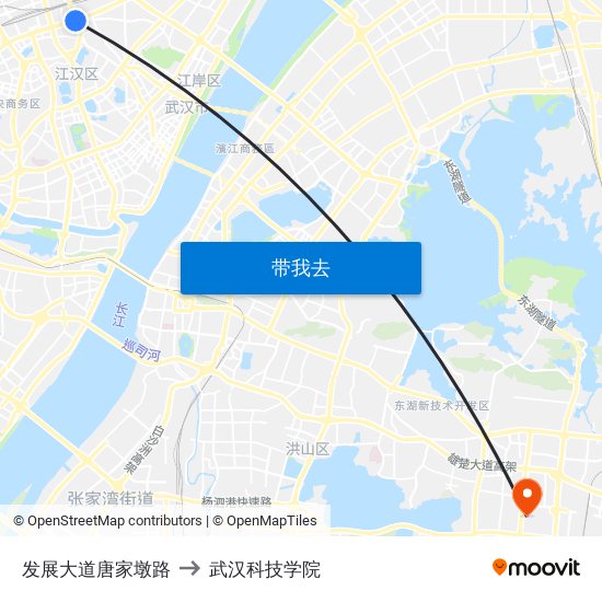 发展大道唐家墩路 to 武汉科技学院 map