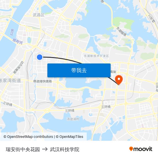 瑞安街中央花园 to 武汉科技学院 map