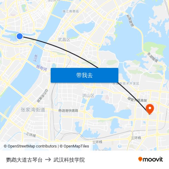 鹦鹉大道古琴台 to 武汉科技学院 map
