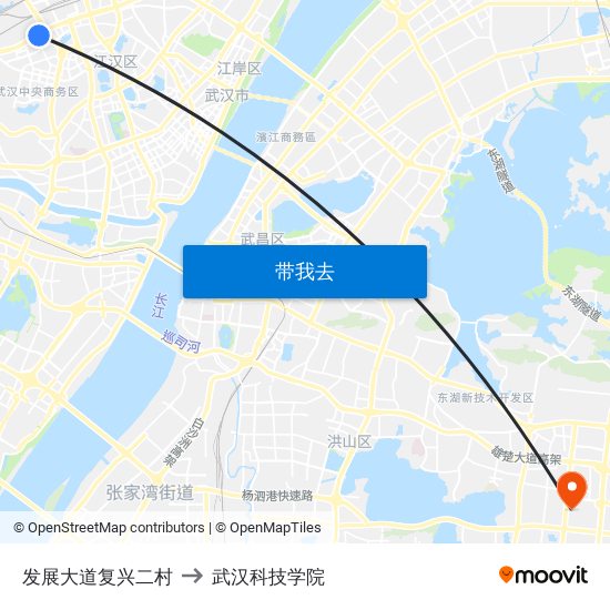 发展大道复兴二村 to 武汉科技学院 map