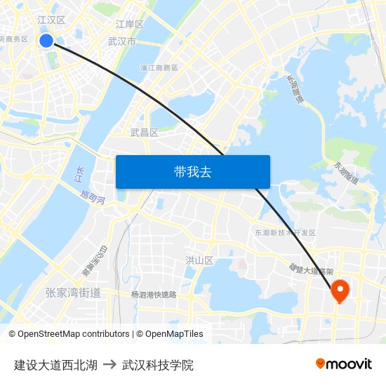 建设大道西北湖 to 武汉科技学院 map