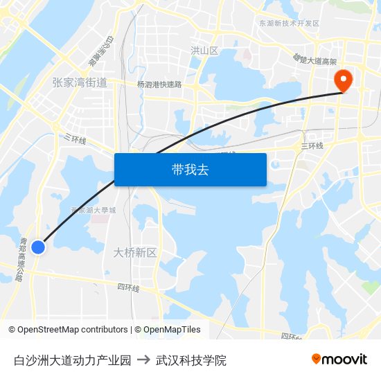 白沙洲大道动力产业园 to 武汉科技学院 map