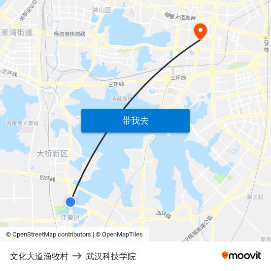 文化大道渔牧村 to 武汉科技学院 map