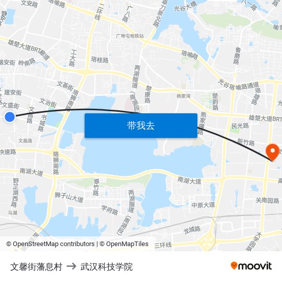 文馨街藩息村 to 武汉科技学院 map