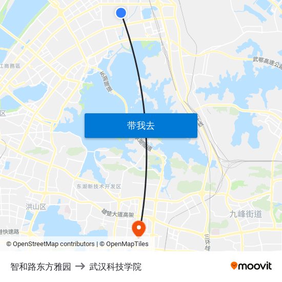 智和路东方雅园 to 武汉科技学院 map