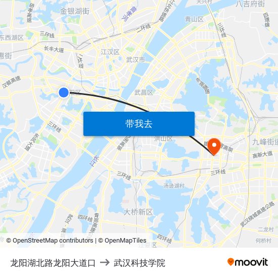 龙阳湖北路龙阳大道口 to 武汉科技学院 map