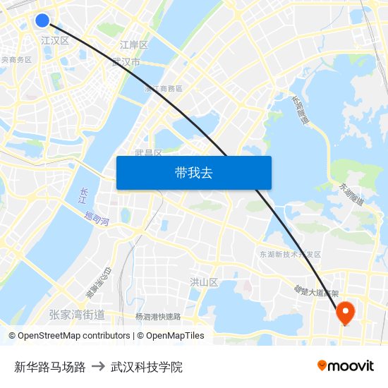 新华路马场路 to 武汉科技学院 map