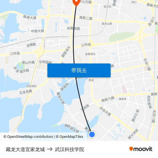 藏龙大道宜家龙城 to 武汉科技学院 map