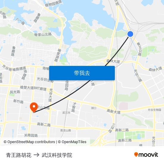 青王路胡花 to 武汉科技学院 map