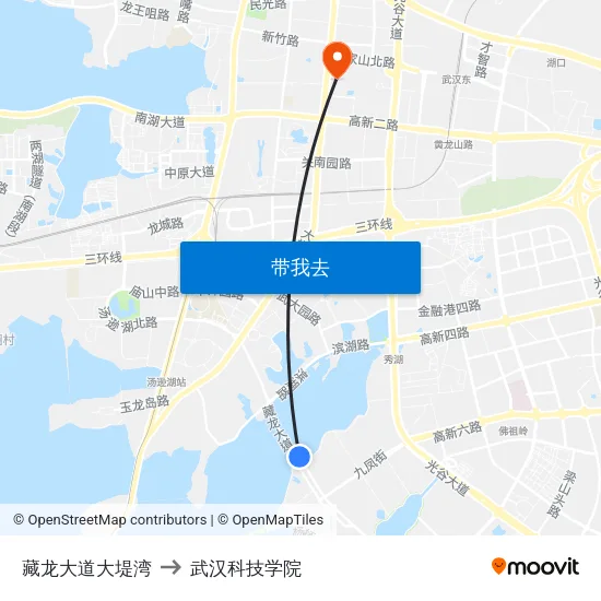 藏龙大道大堤湾 to 武汉科技学院 map