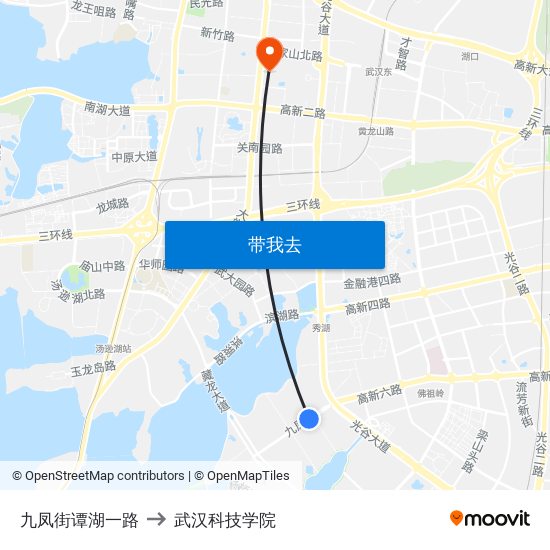 九凤街谭湖一路 to 武汉科技学院 map