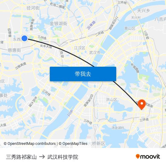 三秀路祁家山 to 武汉科技学院 map