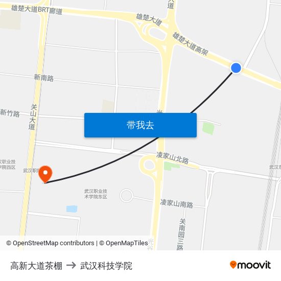 高新大道茶棚 to 武汉科技学院 map