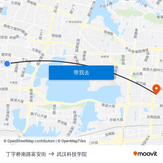 丁字桥南路富安街 to 武汉科技学院 map