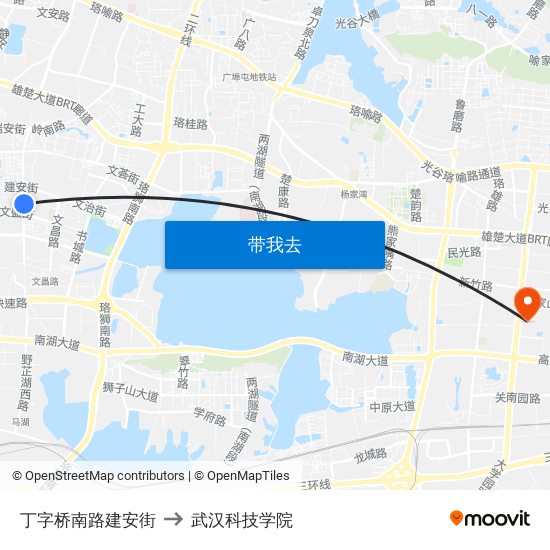 丁字桥南路建安街 to 武汉科技学院 map