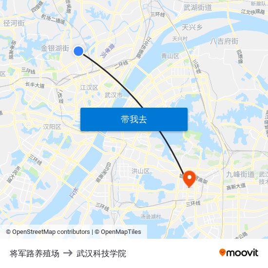 将军路养殖场 to 武汉科技学院 map