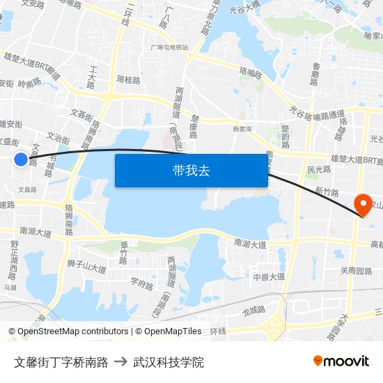 文馨街丁字桥南路 to 武汉科技学院 map