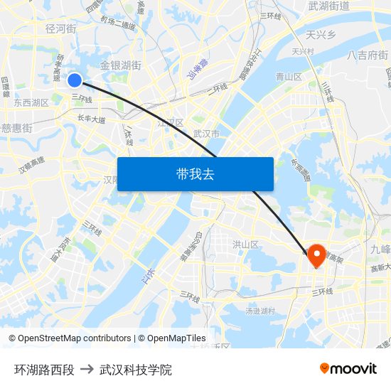 环湖路西段 to 武汉科技学院 map