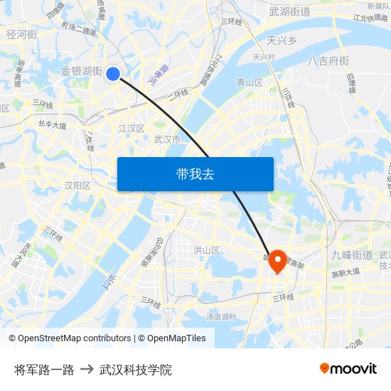 将军路一路 to 武汉科技学院 map