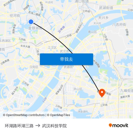 环湖路环湖三路 to 武汉科技学院 map