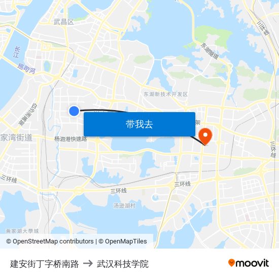 建安街丁字桥南路 to 武汉科技学院 map