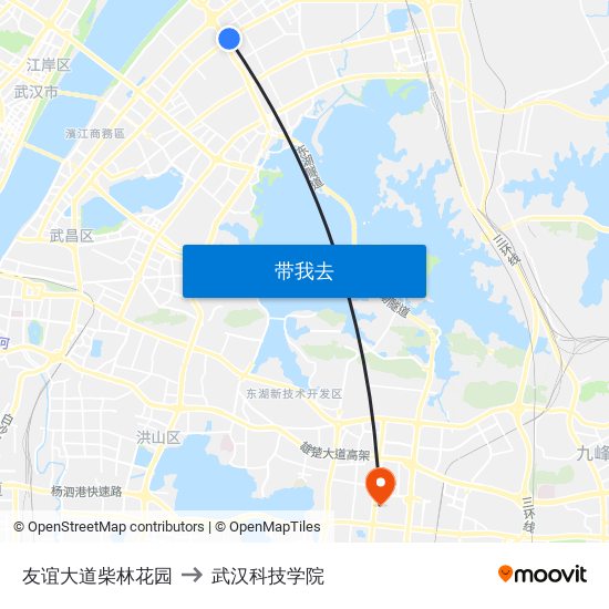 友谊大道柴林花园 to 武汉科技学院 map