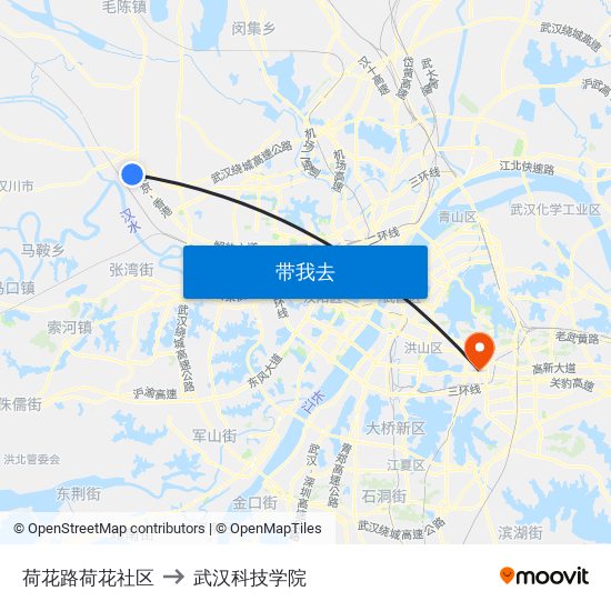 荷花路荷花社区 to 武汉科技学院 map