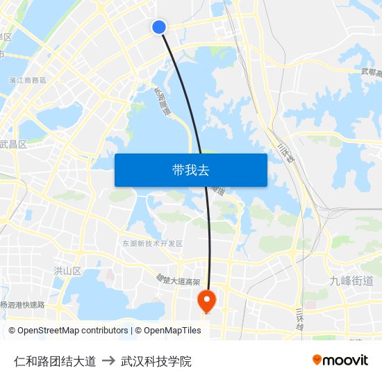 仁和路团结大道 to 武汉科技学院 map