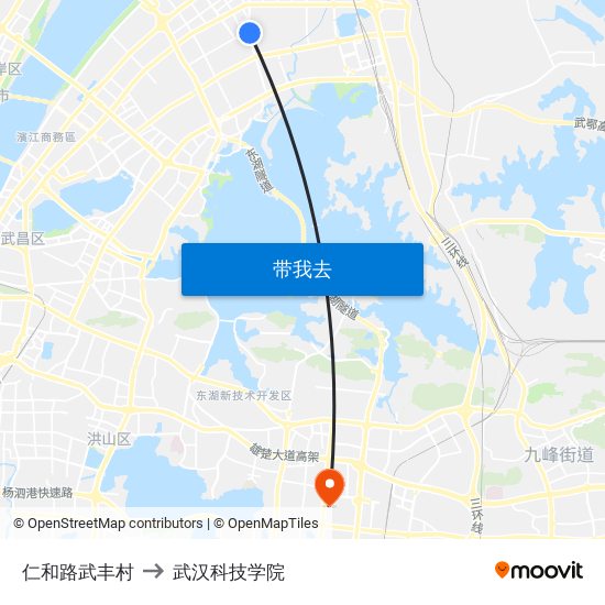 仁和路武丰村 to 武汉科技学院 map