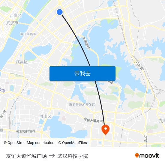 友谊大道华城广场 to 武汉科技学院 map