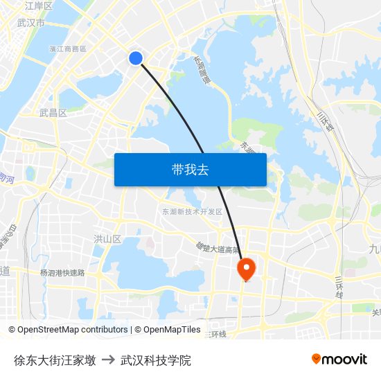 徐东大街汪家墩 to 武汉科技学院 map