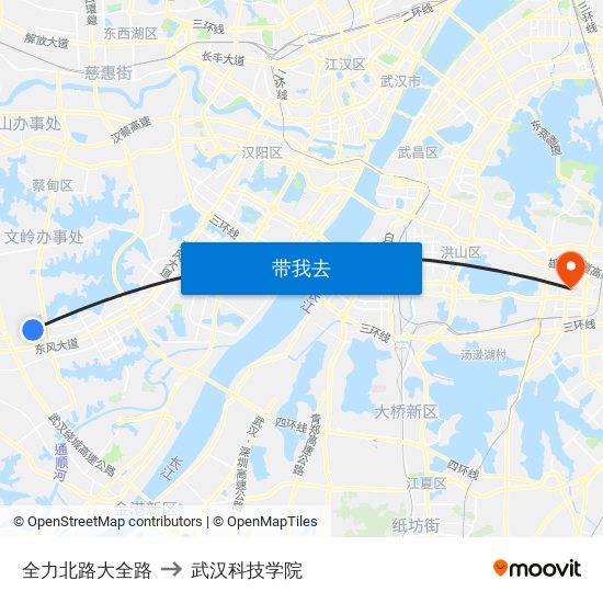 全力北路大全路 to 武汉科技学院 map