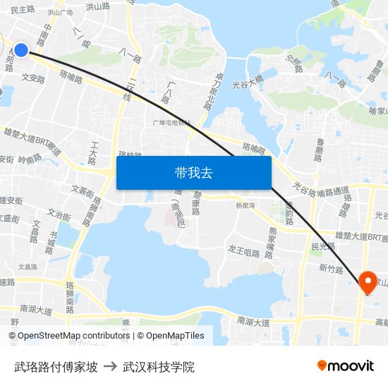 武珞路付傅家坡 to 武汉科技学院 map