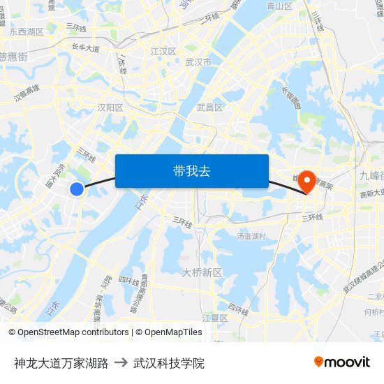 神龙大道万家湖路 to 武汉科技学院 map