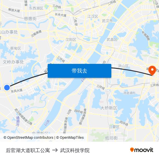 后官湖大道职工公寓 to 武汉科技学院 map