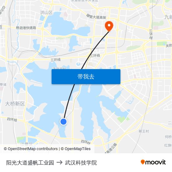 阳光大道盛帆工业园 to 武汉科技学院 map