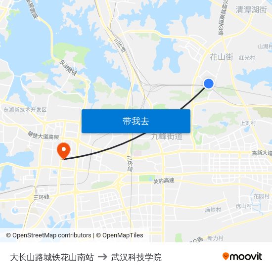大长山路城铁花山南站 to 武汉科技学院 map
