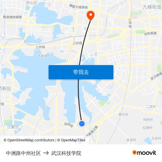 中洲路中州社区 to 武汉科技学院 map