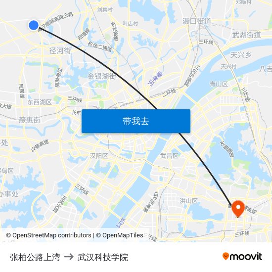 张柏公路上湾 to 武汉科技学院 map