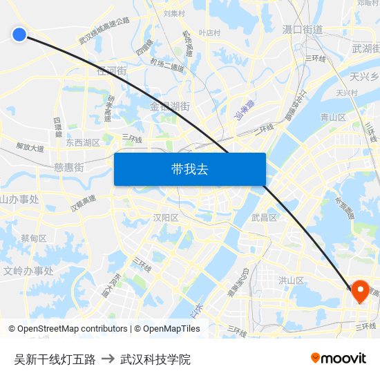吴新干线灯五路 to 武汉科技学院 map