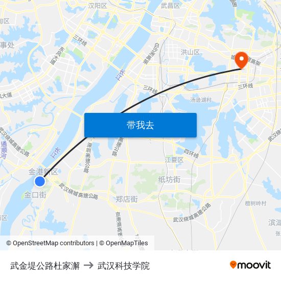 武金堤公路杜家澥 to 武汉科技学院 map