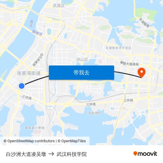 白沙洲大道凌吴墩 to 武汉科技学院 map