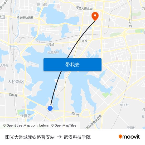 阳光大道城际铁路普安站 to 武汉科技学院 map