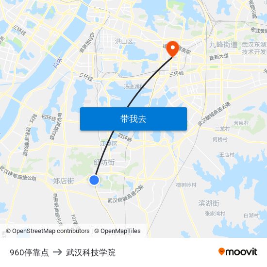 960停靠点 to 武汉科技学院 map