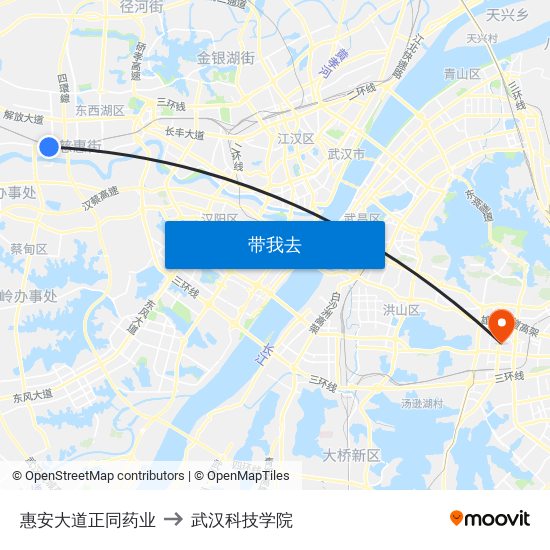 惠安大道正同药业 to 武汉科技学院 map