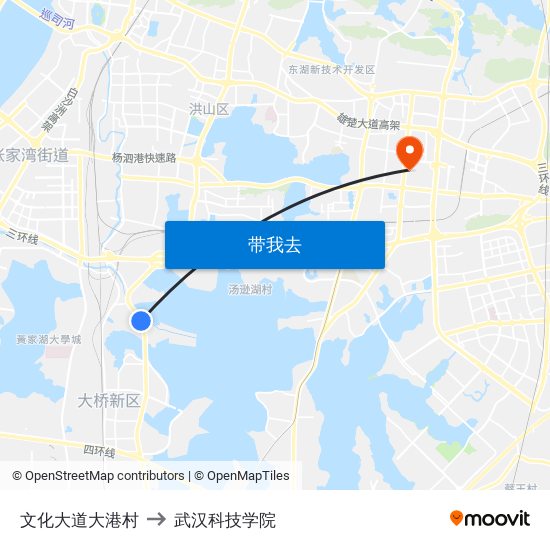 文化大道大港村 to 武汉科技学院 map